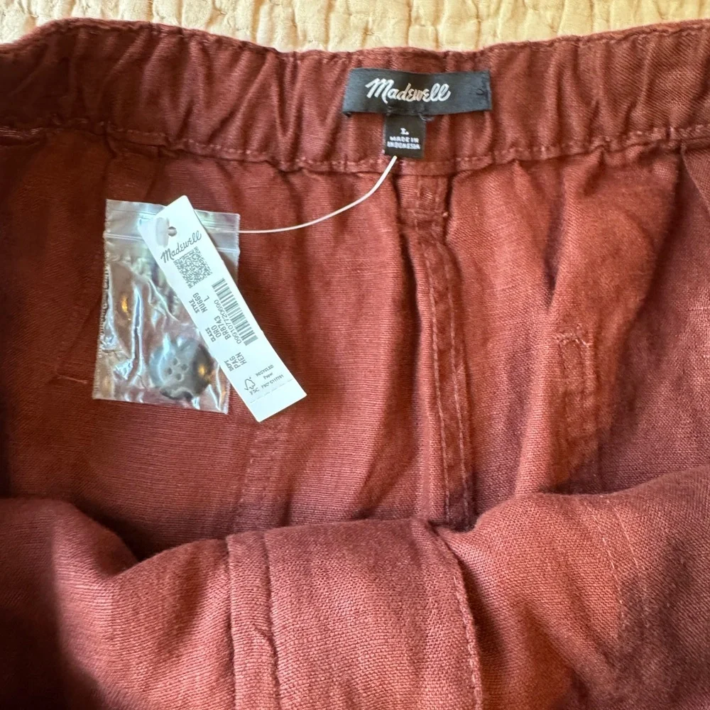 NWT Madewell Pull-On Drawstring Shorts in Henna/ Rust, 100% Linen, Size Large - Picture 2 of 8